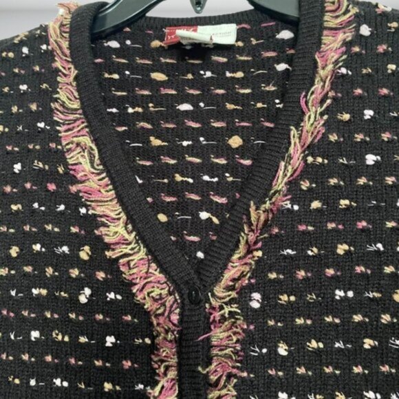 Jennifer Moore Vintage Petite M Fringe Button Cardigan Sweater Black Retro Boho - Picture 7 of 12